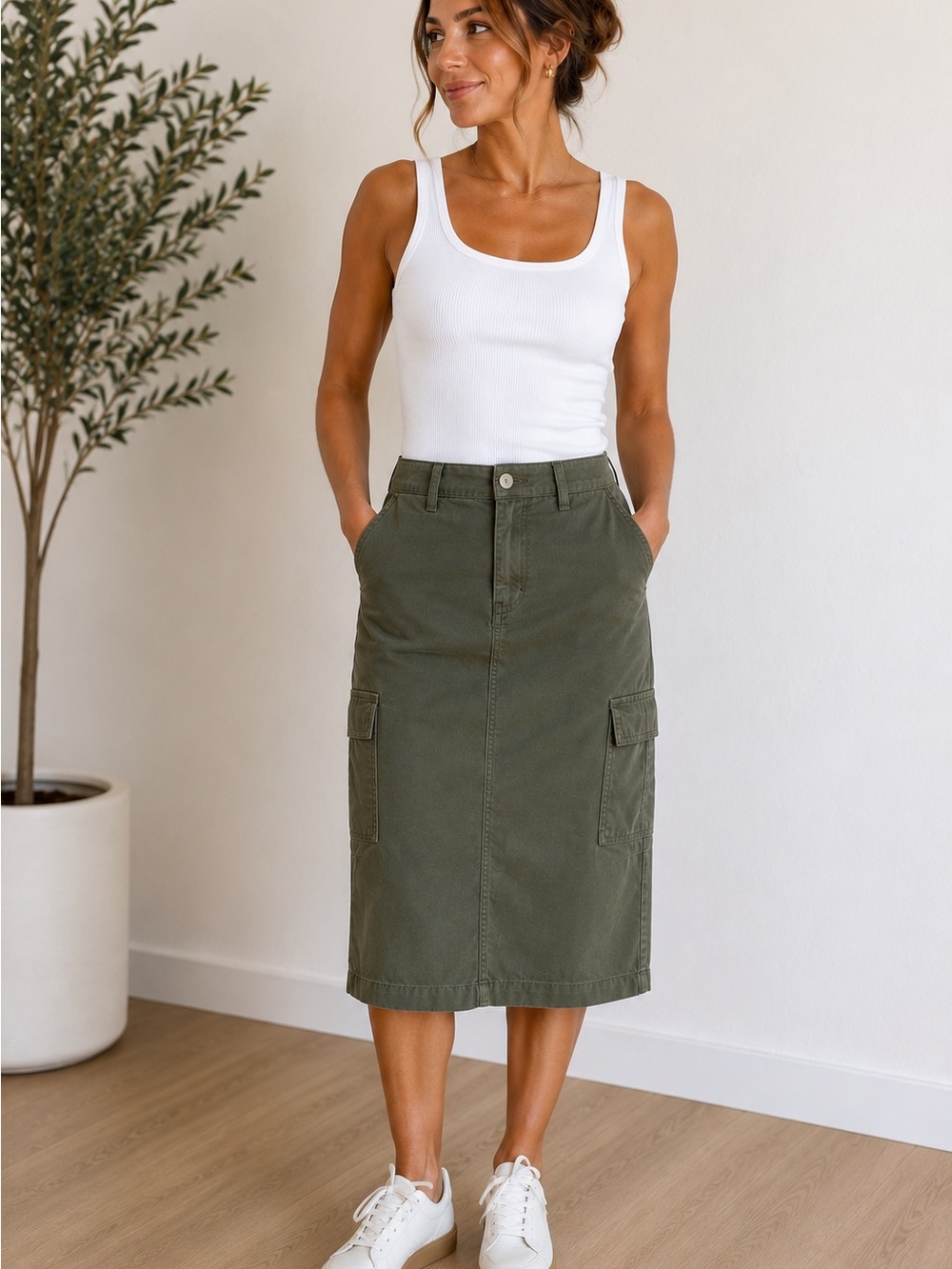 Levi Strauss Signature Gold Cargo Midi Skirt – NWT – Olive Green – Size 14 (W32)